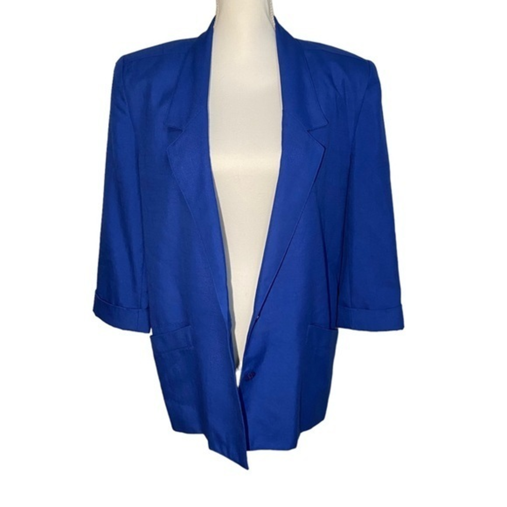 VINTAGE SK & Company Women's Size 10 Blue Longline Blazer w/ Shoulder Pads